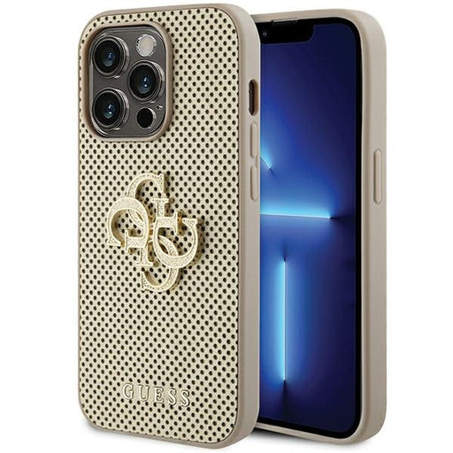Guess Hülle für iPhone 15 Pro 6.1"gold hardcase Perforated 4G Glitter