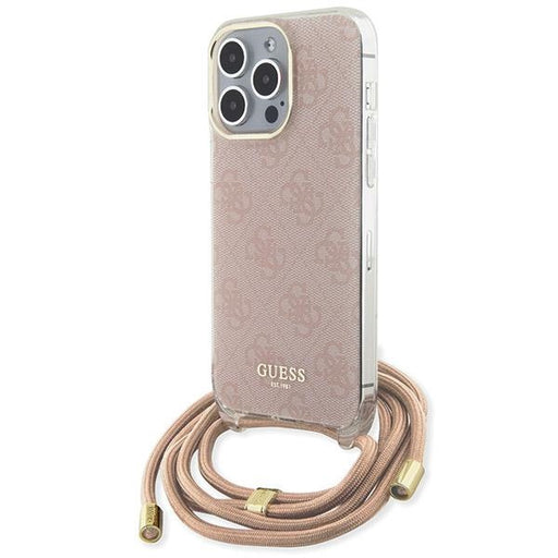 Guess Hülle für iPhone 15 Pro Max 6.7" Rosa hardcase Crossbody Cord 4G Print