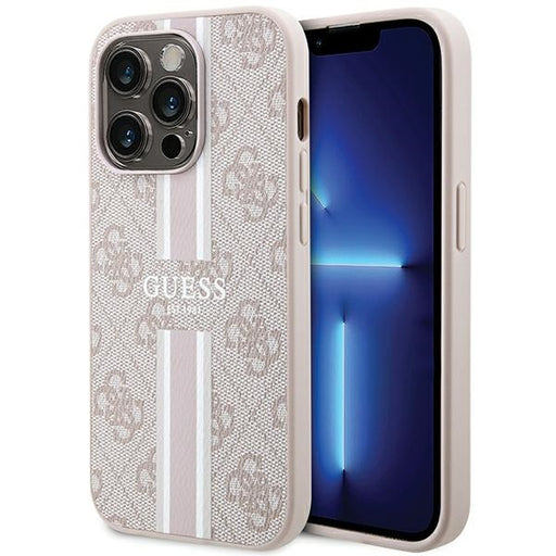 Guess Hülle für iPhone 15 Pro 6.1" Rosa hardcase 4G Printed Stripes MagSafe