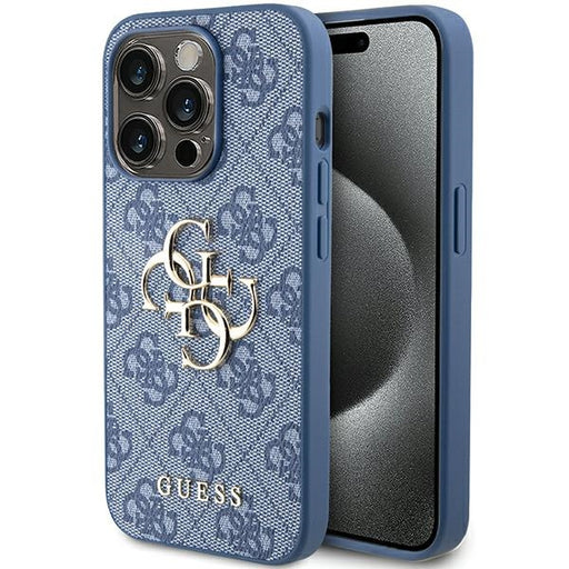 Guess iPhone 15 Pro Silikonhülle - 4G - Big Metal Logo - Blau