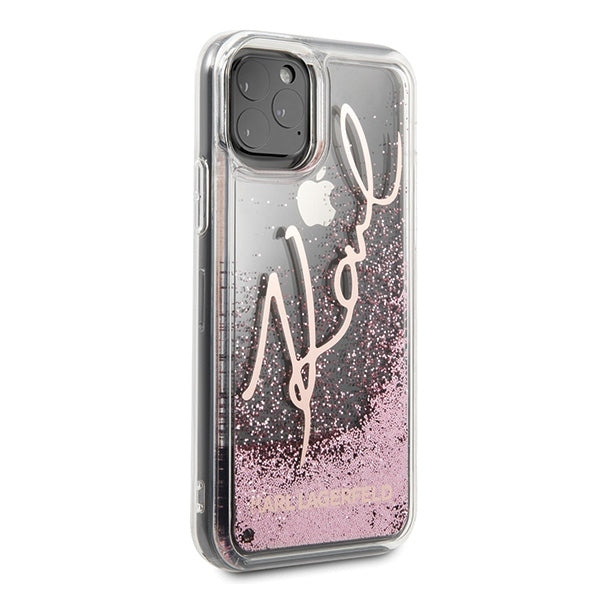 iPhone 11 Pro Max Hülle Karl Lagerfeld Glitter Signature Cover /Rosa