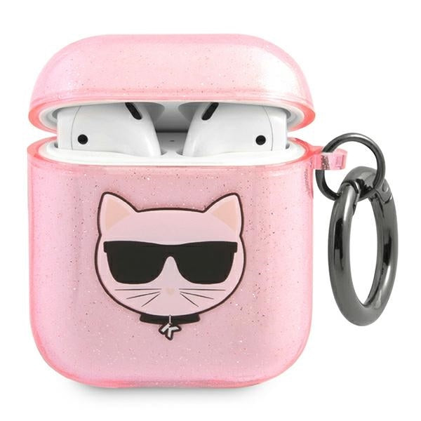 Karl Lagerfeld Hülle Für AirPods cover /Rosa Glitter Choupette