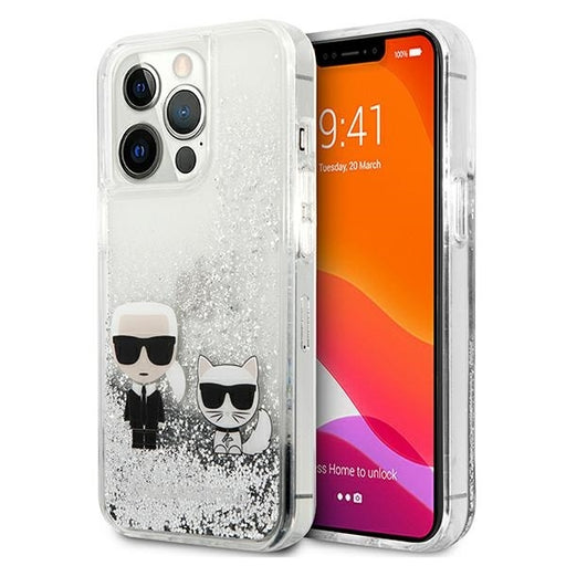 Karl Lagerfeld Hülle für iPhone 13 Pro Max 6,7" /Silber Case Liquid Glitter Karl&Choupette