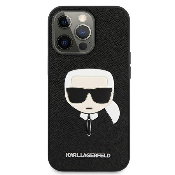 Karl Lagerfeld Hülle für iPhone 13 Pro / 13 6,1" /Schwarz Case Saffiano Ikonik Karl`s Head