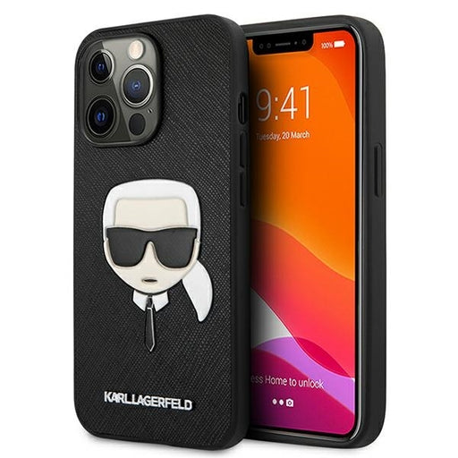 Karl Lagerfeld Hülle für iPhone 13 Pro Max 6,7" /Schwarz Case Saffiano Ikonik Karl`s Head