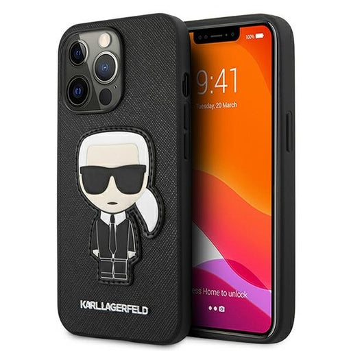 Karl Lagerfeld Hülle für iPhone 13 Pro Max 6,7" /Schwarz Case Saffiano Ikonik Karl`s Patch