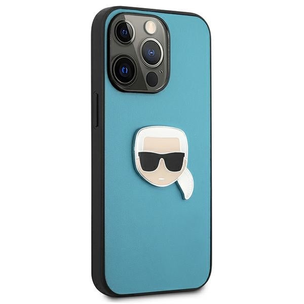 karl-lagerfeld-hulle-fur-iphone-13-pro-13-6-1-blau-case-leder-ikonik-karl-s-head-metal