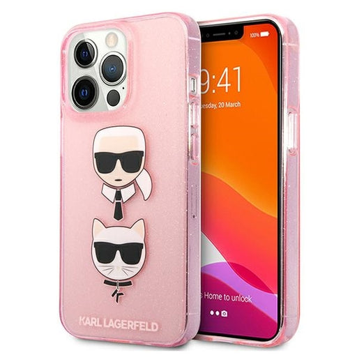 Karl Lagerfeld Hülle für iPhone 13 Pro / 13 6,1" /Rosa Case Glitter Karl`s & Choupette