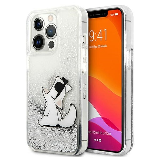 Karl Lagerfeld Hülle für iPhone 13 Pro Max 6,7" /silber Case Liquid Glitter Choupette Fun