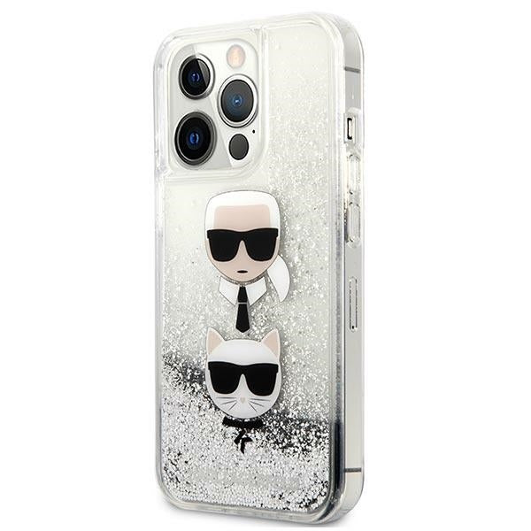 Karl Lagerfeld Hülle für iPhone 13 Pro Max 6,7" /silber Case Liquid Glitter Karl&Choupette Head
