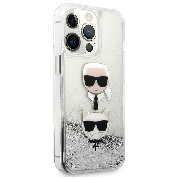 Karl Lagerfeld Hülle für iPhone 13 Pro Max 6,7" /silber Case Liquid Glitter Karl&Choupette Head