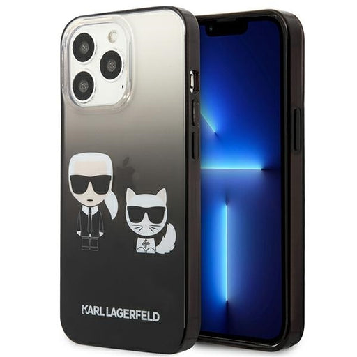 Karl Lagerfeld Hülle für iPhone 13 Pro / 13 6,1" Case /Schwarz Gradient Ikonik Karl & Choupette