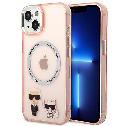 Karl Lagerfeld Hülle für iPhone 14 Plus 6,7" Case /Rosa Karl & Choupette Aluminium Magsafe