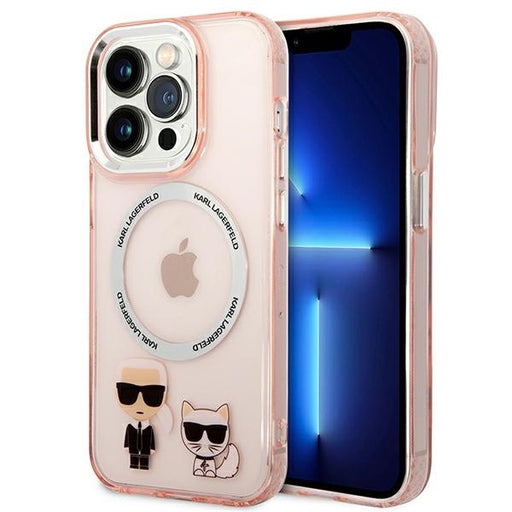 Karl Lagerfeld Hülle für iPhone 14 Pro 6,1" Case /Rosa Karl & Choupette Aluminium Magsafe