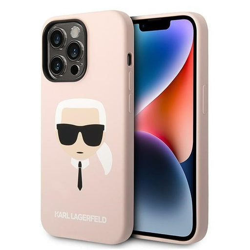 Karl Lagerfeld Hülle für iPhone 14 Pro 6,1" Case /light Rosa Silikon Karl`s Head Magsafe