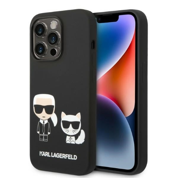 Karl Lagerfeld Hülle für iPhone 14 Pro Max 6,7" Case /Schwarz Liquid Silikon Karl & Choupette Magsafe