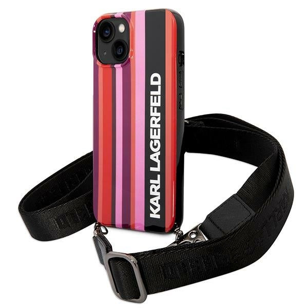 Karl Lagerfeld Hülle für iPhone 14 Plus 6,7" hardCase /Rosa Color Stripes Strap