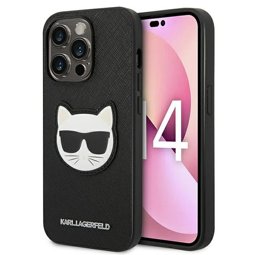 Karl Lagerfeld Hülle für iPhone 14 Pro 6,1" Case /Schwarz Saffiano Choupette Head Patch