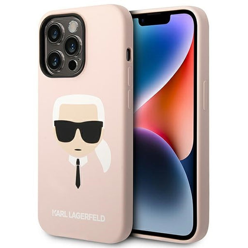 Karl Lagerfeld Hülle für iPhone 14 Pro 6,1" hardCase /Rosa Silikon Karl`s Head