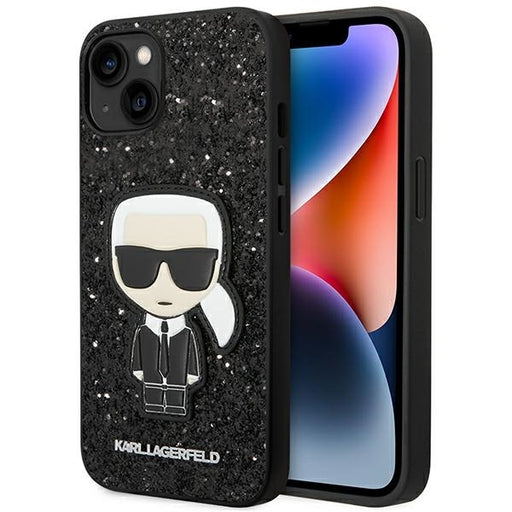 Karl Lagerfeld Hülle für iPhone 14 Plus 6,7" Case /Schwarz Glitter Flakes Ikonik