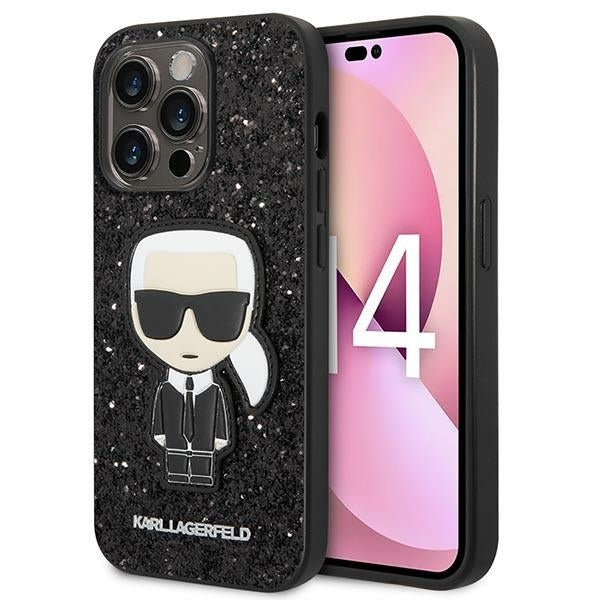 Karl Lagerfeld Hülle für iPhone 14 Pro 6,1" Case /Schwarz Glitter Flakes Ikonik