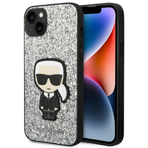 Karl Lagerfeld Hülle für iPhone 14 Plus 6,7" Case /Silber Glitter Flakes Ikonik