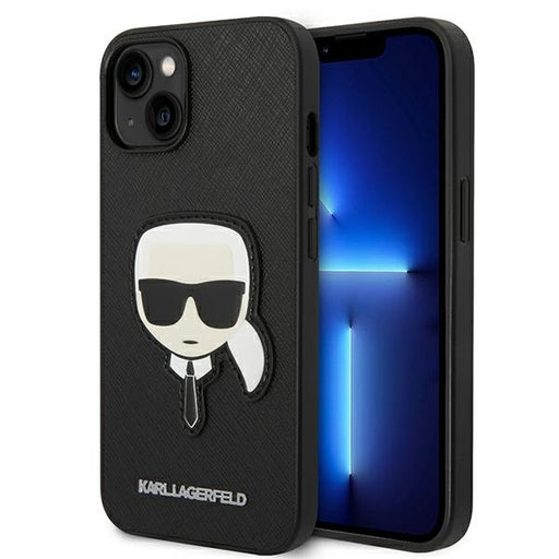 Karl Lagerfeld Hülle für iPhone 14 Plus 6,7" /schwarz Case Saffiano Karl`s Head Patch