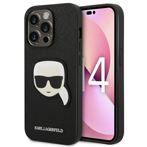 Karl Lagerfeld Hülle für iPhone 14 Pro Max 6,7" /schwarz Case Saffiano Karl`s Head Patch