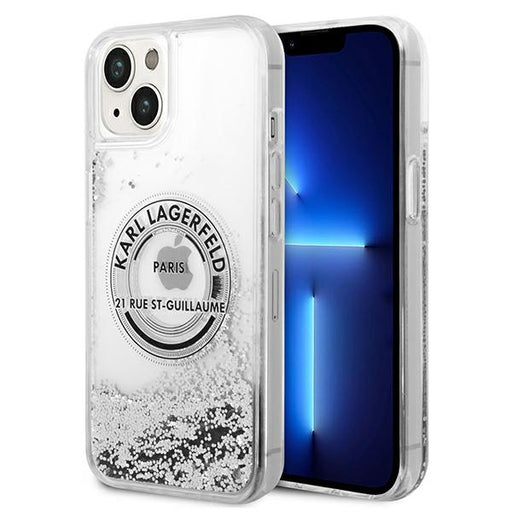 Karl Lagerfeld Hülle für iPhone 14 6,1" /Silber hardCase Liquid Glitter RSG