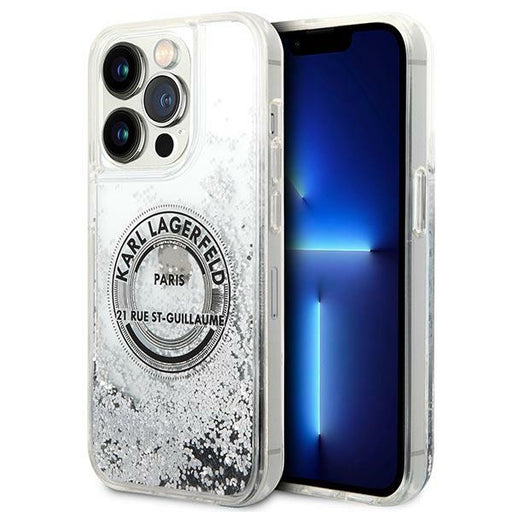 Karl Lagerfeld Hülle für iPhone 14 Pro 6,1" /Silber hardCase Liquid Glitter RSG