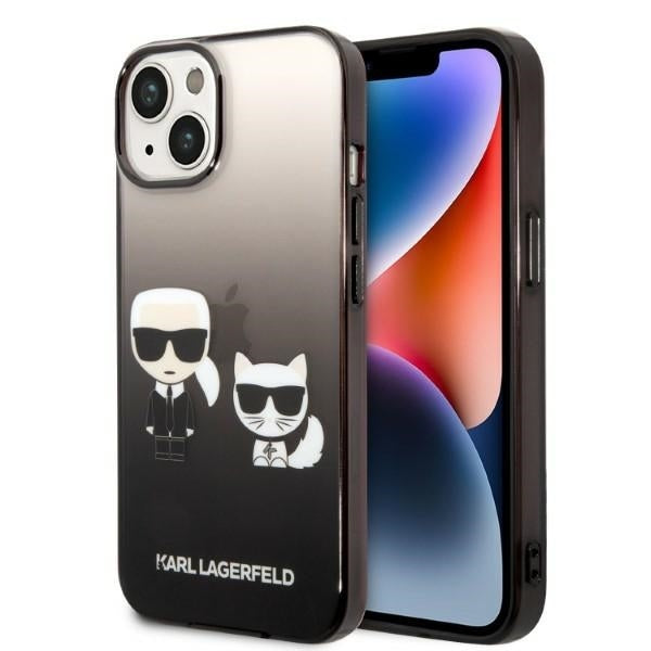 Karl Lagerfeld Hülle für iPhone 14 Plus 6,7" Case /Schwarz Gradient Ikonik Karl & Choupette