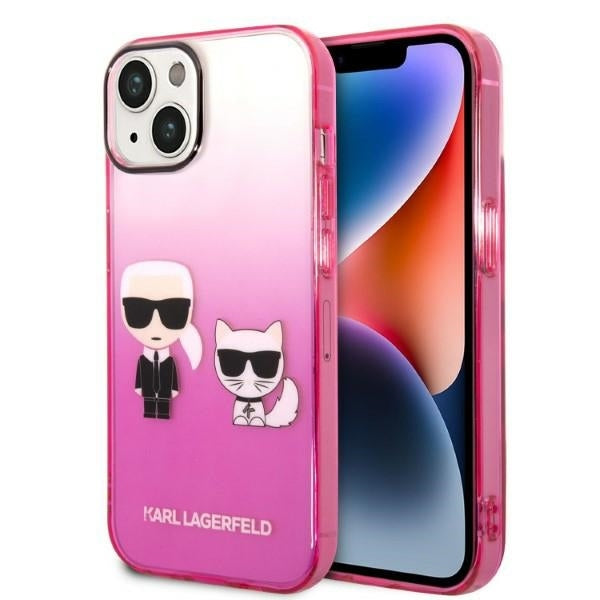 Karl Lagerfeld Hülle für iPhone 14 Plus 6,7" Case /Rosa Gradient Ikonik Karl & Choupette