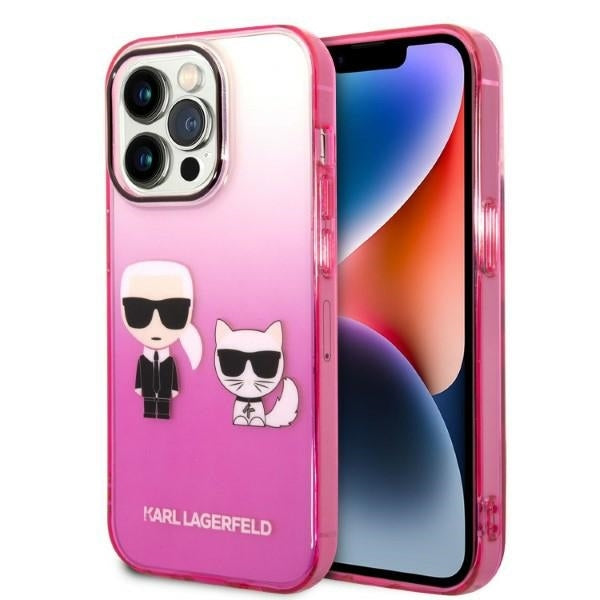 Karl Lagerfeld Hülle für iPhone 14 Pro 6,1" Case /Rosa Gradient Ikonik Karl & Choupette