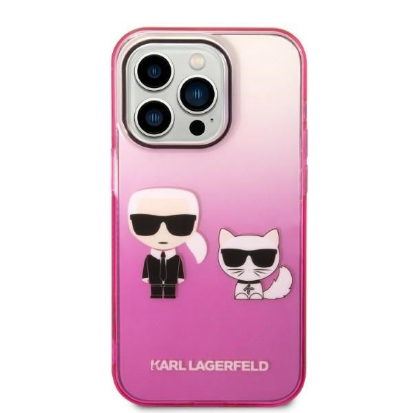 Karl Lagerfeld Hülle für iPhone 14 Pro Max 6,7" Case /Rosa Gradient Ikonik Karl & Choupette