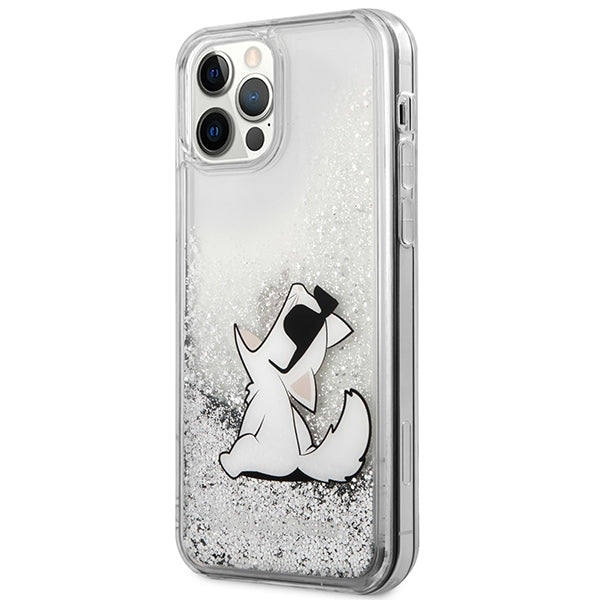 Karl Lagerfeld Hülle für iPhone 12 Pro Max 6,7" /Silber Case Liquid Glitter Choupette Fun