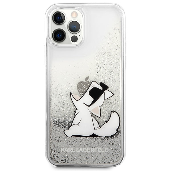 Karl Lagerfeld Hülle für iPhone 12 Pro Max 6,7" /Silber Case Liquid Glitter Choupette Fun
