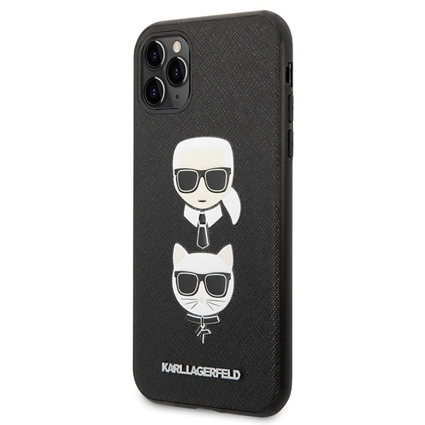 Karl Lagerfeld Hülle für iPhone 11 Pro 5,8" /Schwarz Case Saffiano Karl&Choupette Head