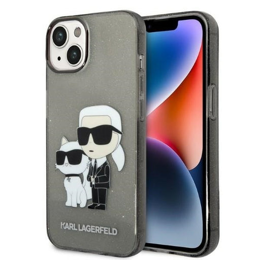 Karl Lagerfeld Hülle für iPhone 14 Plus 6,7" /Schwarz Case Gliter Karl&Choupette