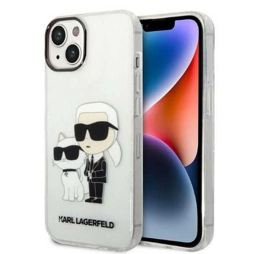 Karl Lagerfeld Hülle für iPhone 14 6,1" transparent Case Gliter Karl&Choupette
