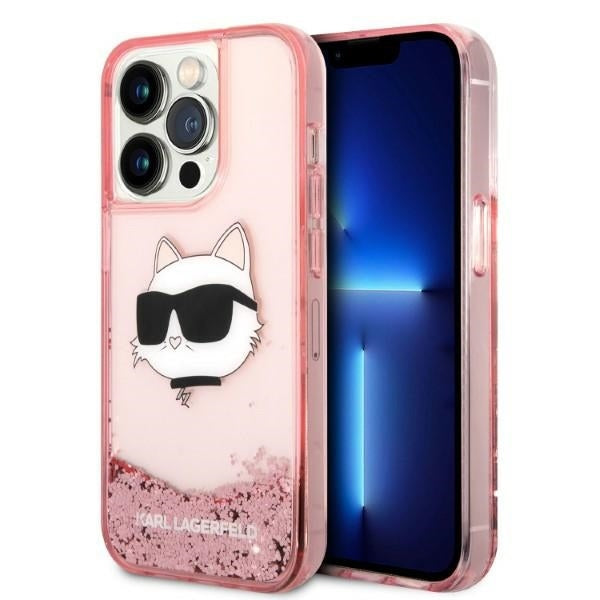 Karl Lagerfeld Hülle für iPhone 14 Pro 6,1" /Rosa Case Glitter Choupette Head