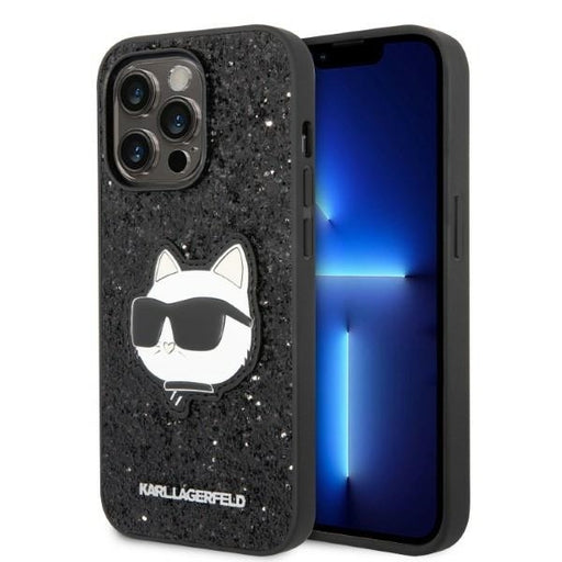 Karl Lagerfeld Hülle für iPhone 14 Pro 6,1" /Schwarz Case Glitter Choupette Patch