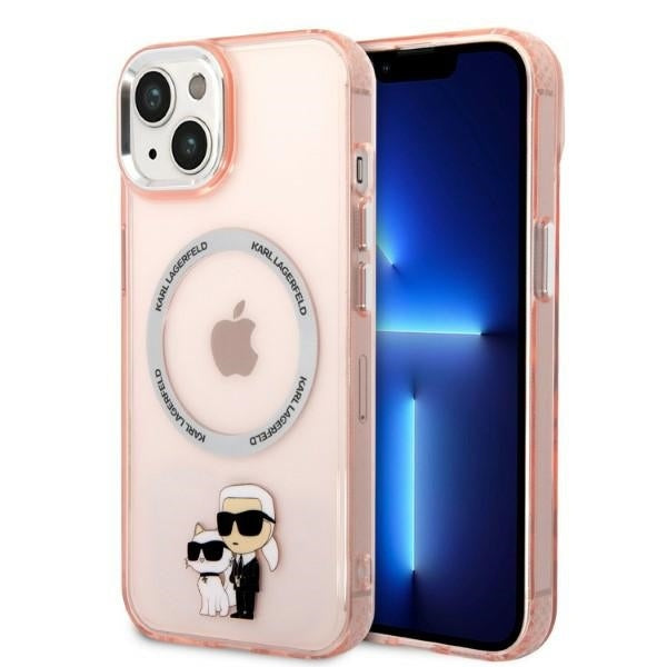 Karl Lagerfeld Hülle für iPhone 14 6,1" Case /Rosa Iconic Karl&Choupette Magsafe