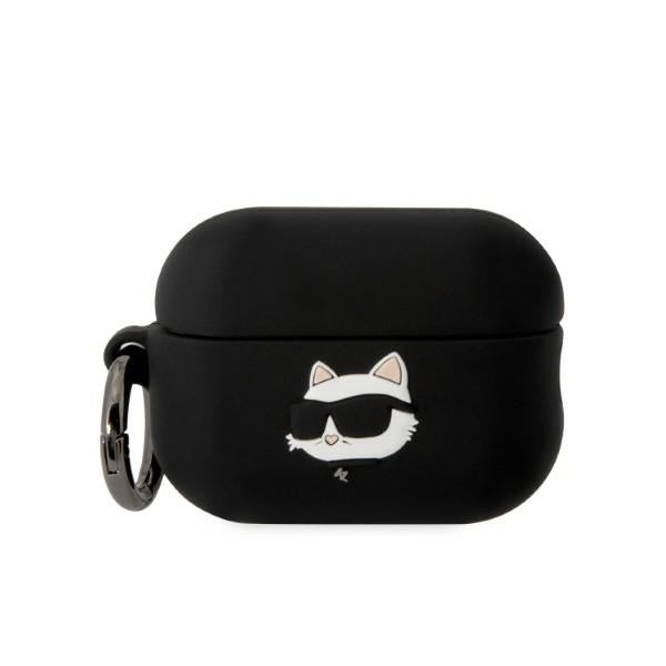 Karl Lagerfeld Hülle für AirPods Pro 2 (2022/2023) cover Schwarz Silikon Choupette Head 3D