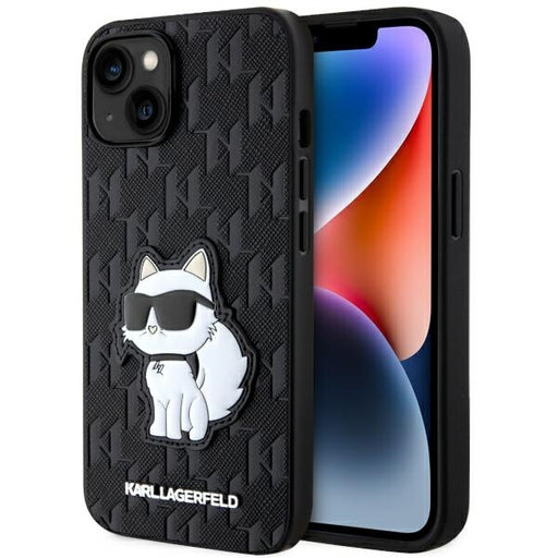 Karl Lagerfeld Hülle für iPhone 14 Plus / 15 Plus Schwarz Saffiano Monogram Choupette