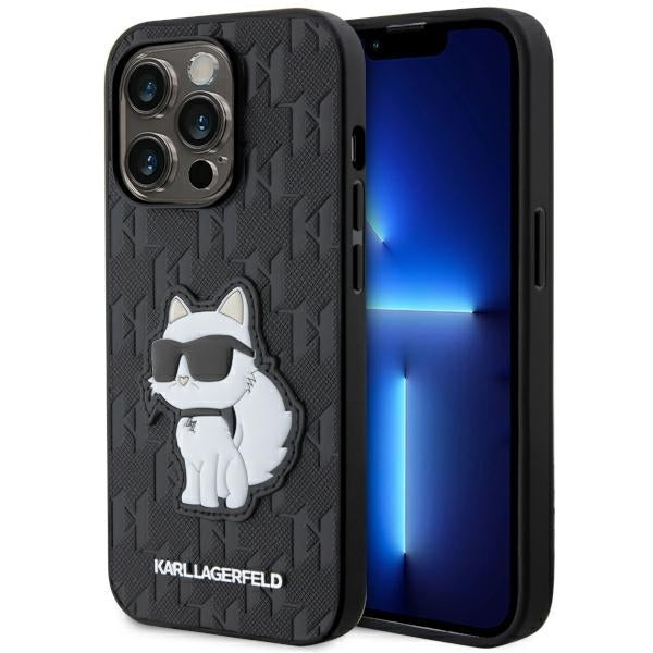 Karl Lagerfeld Hülle für iPhone 14 Pro Max Schwarz Saffiano Monogram Choupette