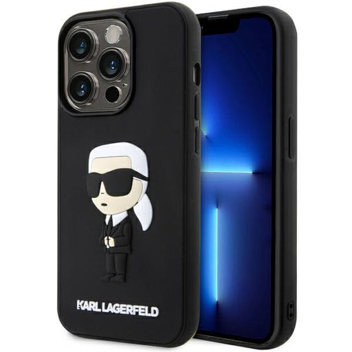 Karl Lagerfeld Hülle für iPhone 14 Pro Schwarz hardcase Rubber Ikonik 3D