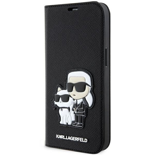 Karl Lagerfeld Hülle für iPhone 14 Pro bookcase Schwarz Saffiano Karl & Choupette