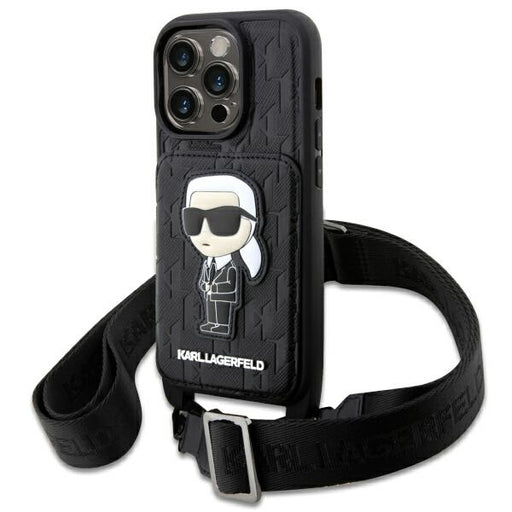 Karl Lagerfeld Hülle für iPhone 14 Pro hardcase Schwarz Crossbody Saffiano Monogram Ikonik