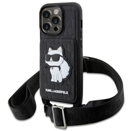 Karl Lagerfeld Hülle für iPhone 14 Pro hardcase Schwarz Crossbody Saffiano Monogram Choupette