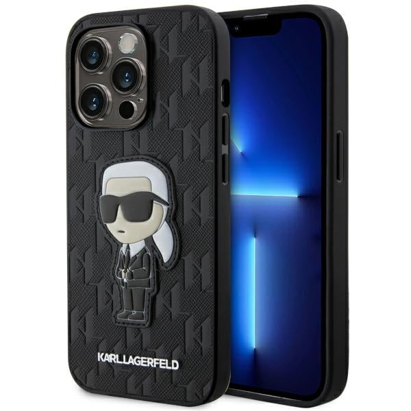 Karl Lagerfeld Hülle für iPhone 14 Pro Schwarz Saffiano Monogram Ikonik